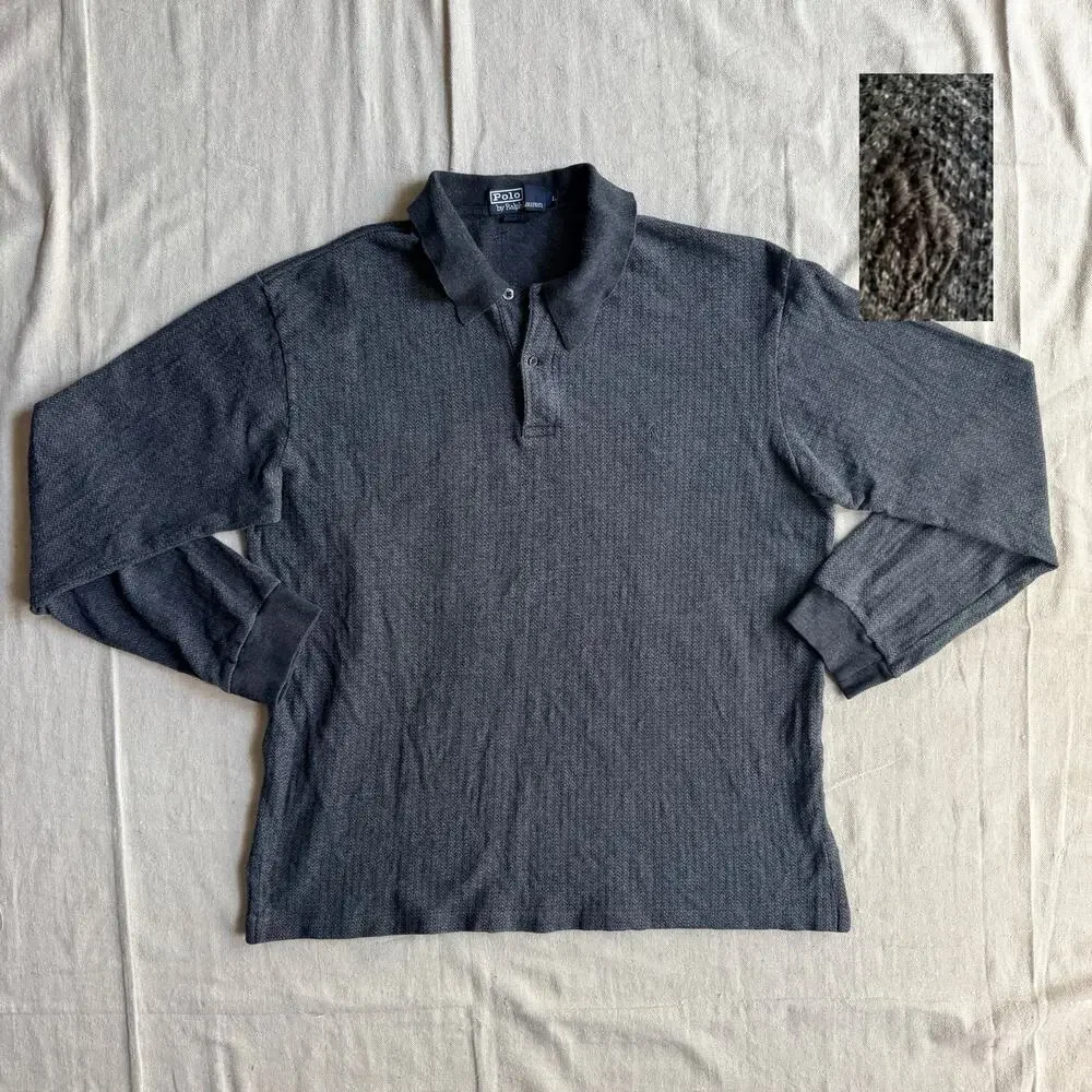 Vintage Polo Ralph Lauren Shirt Men's L L/S Textured Polo Rugby Style Pony 90's